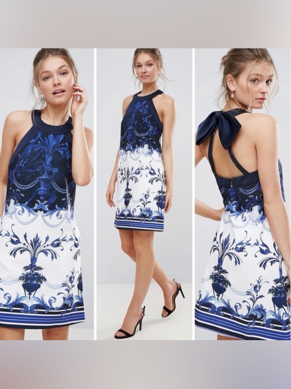 Ted Baker ‘Molliat’ Persian Blue Halter Neck Bow Back Shift Dress